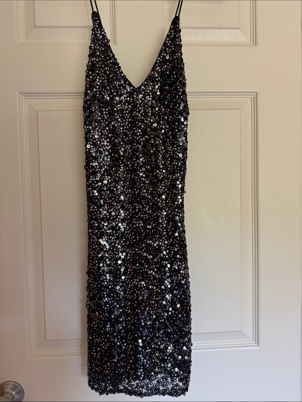 Lulus Black Sequin Mini Dress with V-Neck